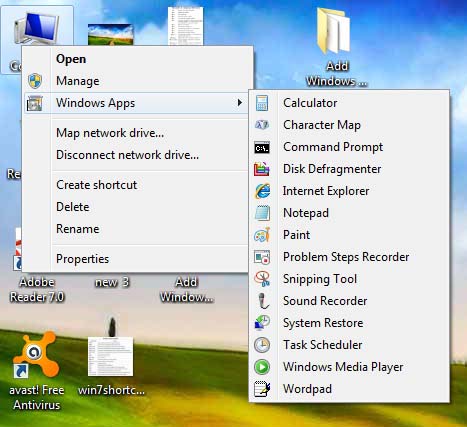 উইন্ডোজ এপ্লিকেশনগুলির কয়েকটি শর্টকাট মেনু আপনার জন্য।