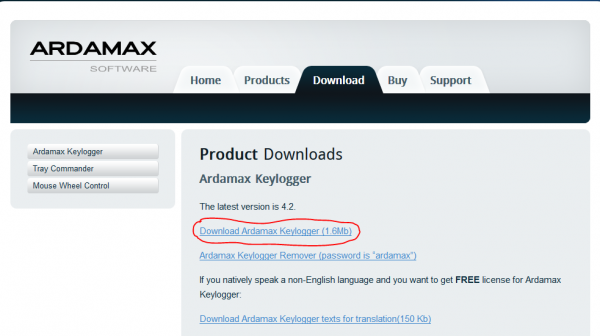 Ardamax Download page