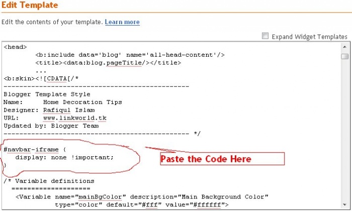 Paste the code Here after remove existing