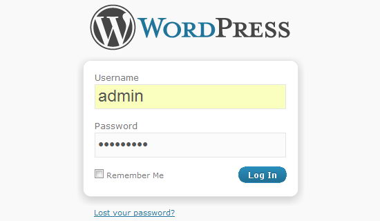 wordpress login page