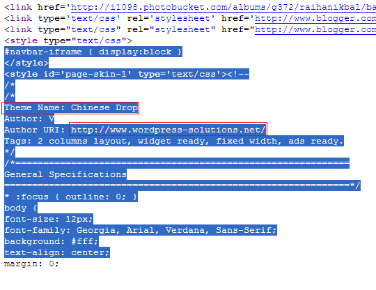 template name in page source