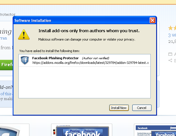 fb phishing protector add on install