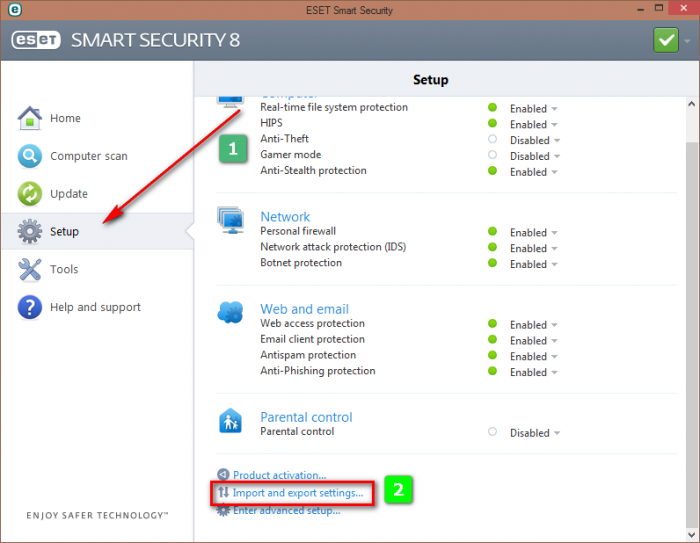 Click on Setup Tab and then "import and export settings"