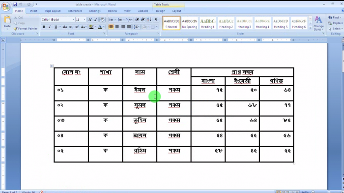 MS office word 2007 বাংলা ভিডিও টিউটোরিয়াল পর্ব-৫ (2 মিনিটে তৈরি করুন সুন্দর একটি complex table তৈরি)