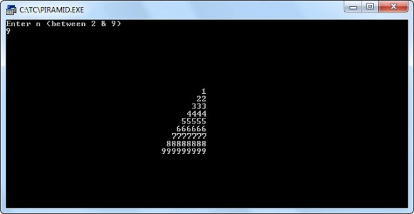 সি প্রোগ্রামিং ভাষায় ছোট পিরামিড আক্রিতির নকশা দাড় করান