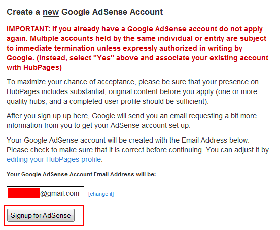 HubPages AdSense Signup