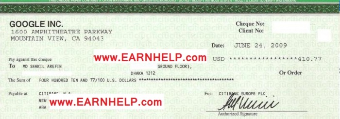 Adsense Cheque