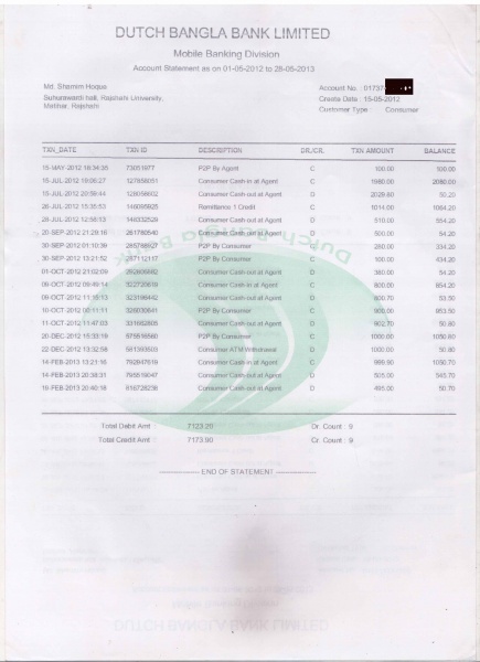 mobile bank statement