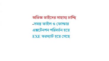 অভিজ্ঞ ভাইদের সাহায্য চাচ্ছি -সমস্ত ফাইল ও ফোল্ডার এক্সটেনশন পরিবর্তন হয়ে EXE ফরম্যাট হয়ে গেছে