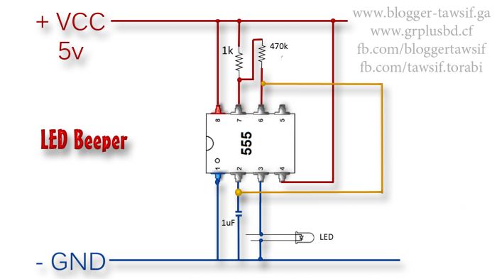 555 Timer IC: প্রোজেক্ট:: ৩ :: এলইডি বিপার