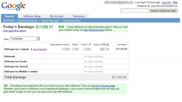 আজ আমার গুগল অ্যাড সেন্স থেকে আয় ১১২০৯ ডলার !